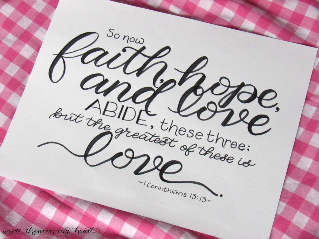 1 Corinthians 13:13 hand-lettered greeting card