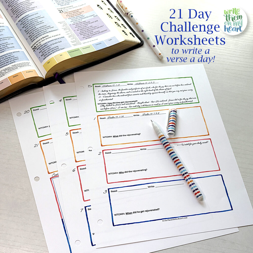 21 Day Scripture Writing Challenge Worksheets to write a verse a day