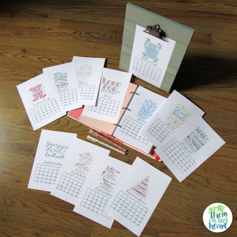 2022 Christian Printable Calendar - Write Them On My Heart