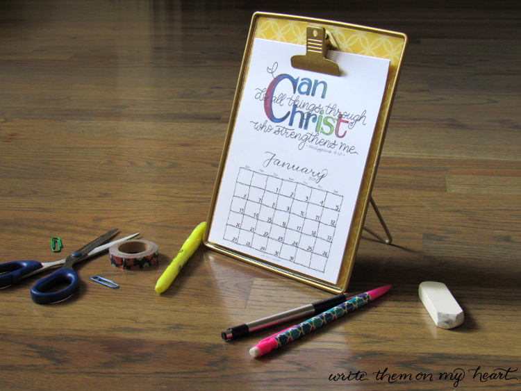 This 2019 Christian Printable Wall Calendar includes 2 sizes and a different hand-lettered watercolor Bible verse for you to memorize each month!