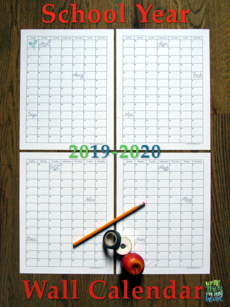 2020 Christian Printable Wall Grid School-Year Calendar