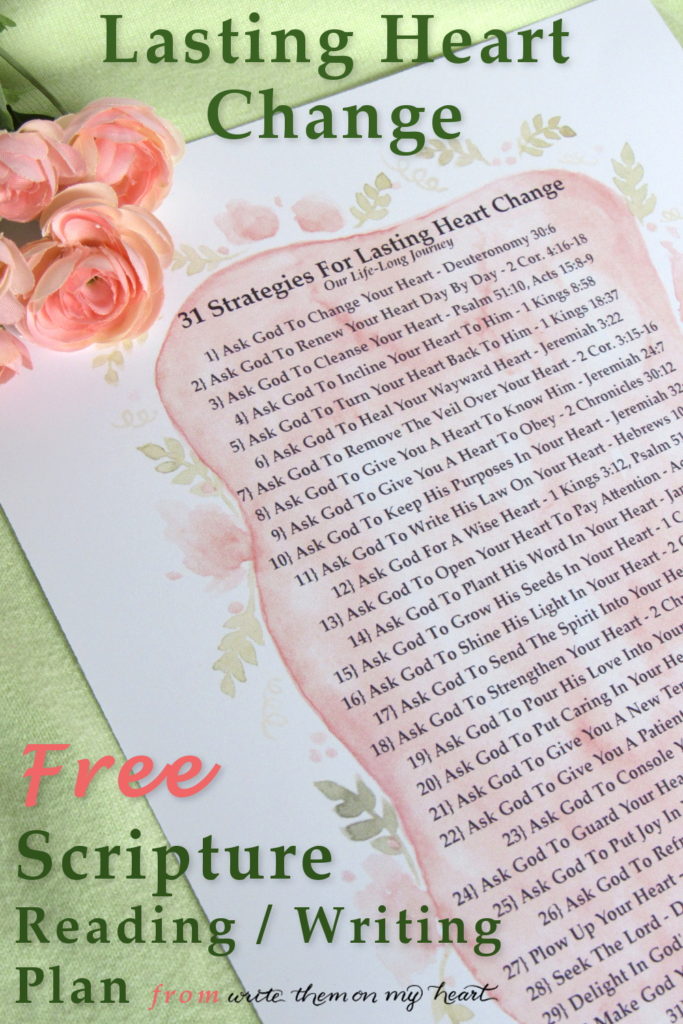 31 Strategies For Lasting Heart Change - A Scripture Reading / Writing Plan from Write Them On My Heart