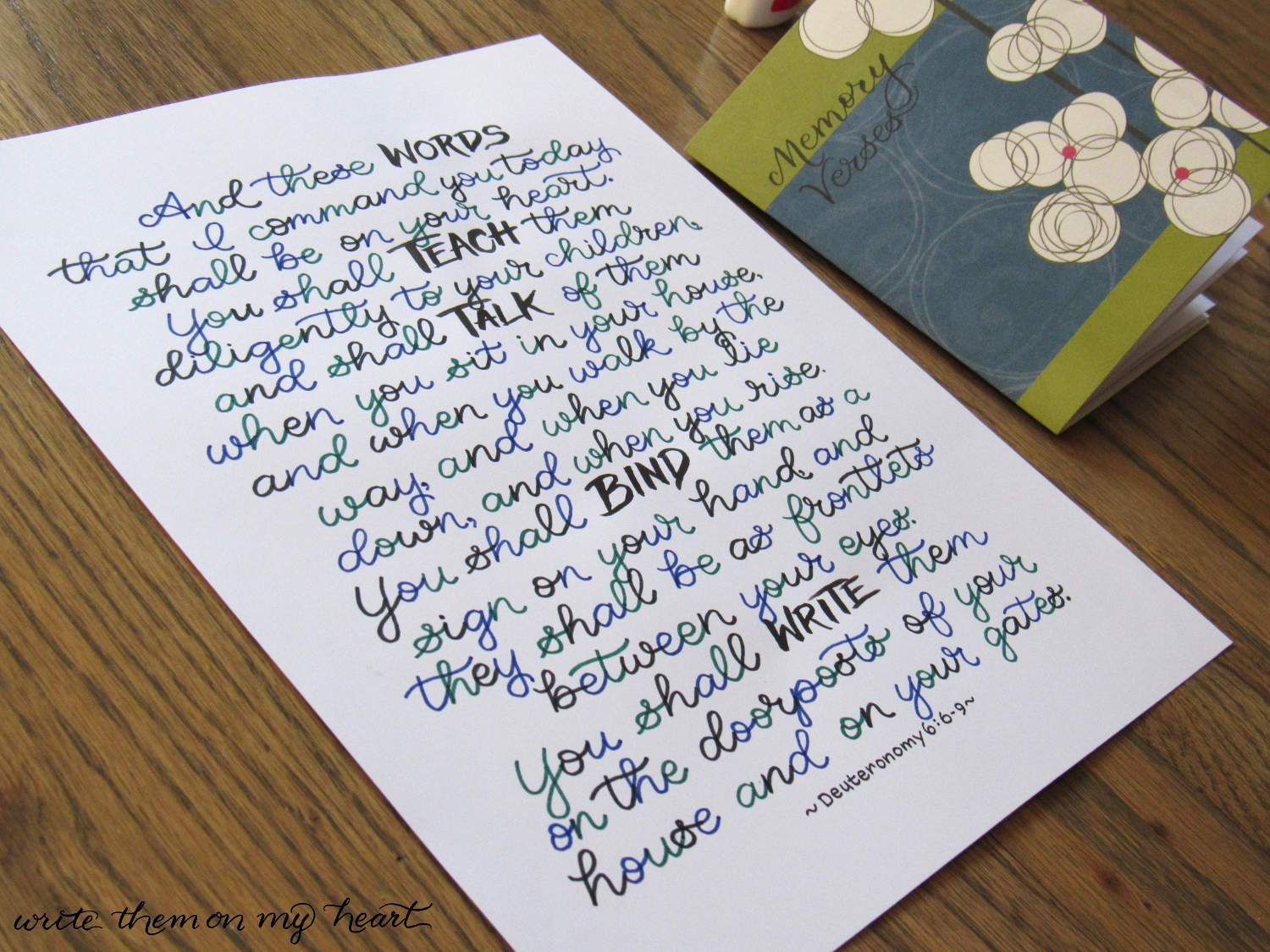 Step by step - How to make a memory verse booklet using hand-lettered printable verses - all with stuff you probably have lying around the house.