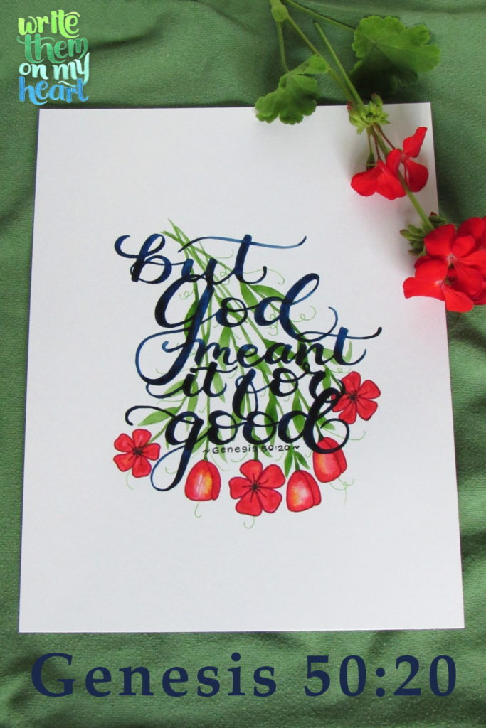 Scripture Art of Genesis 50:20 - featuring watercolors and florals