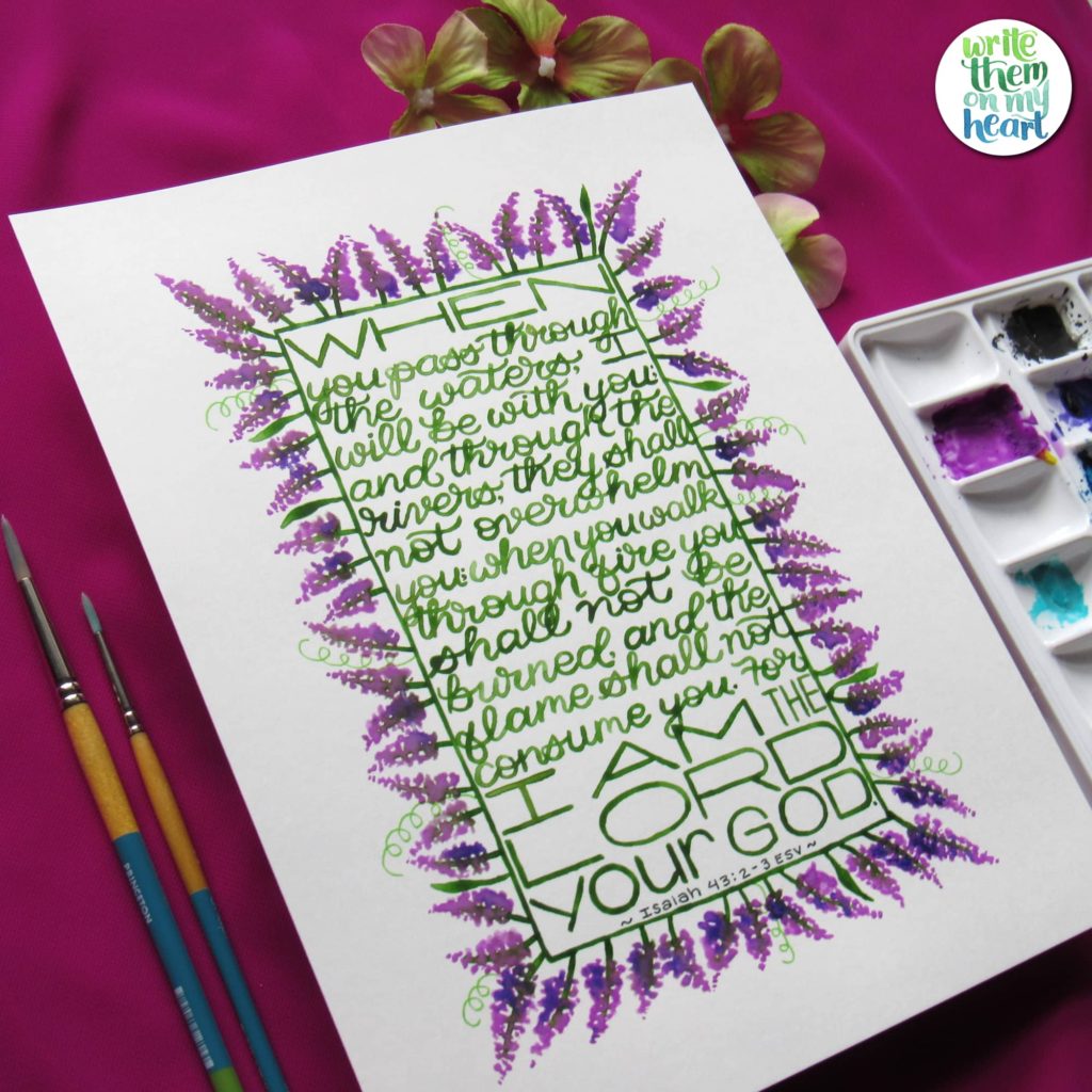 Floral Scripture Art - Isaiah 43:2