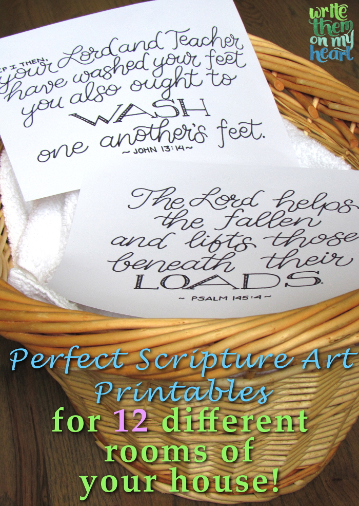 John 13:14 and Psalm 145:14 Scripture Art printables for your laundry room.