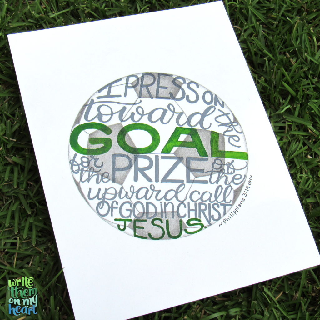 Soccer Scripture Art of Philippians 3:14 by Write Them On My Heart