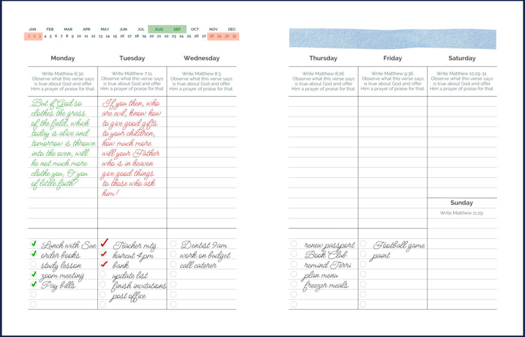 Write a verse a day planner with inside filled out