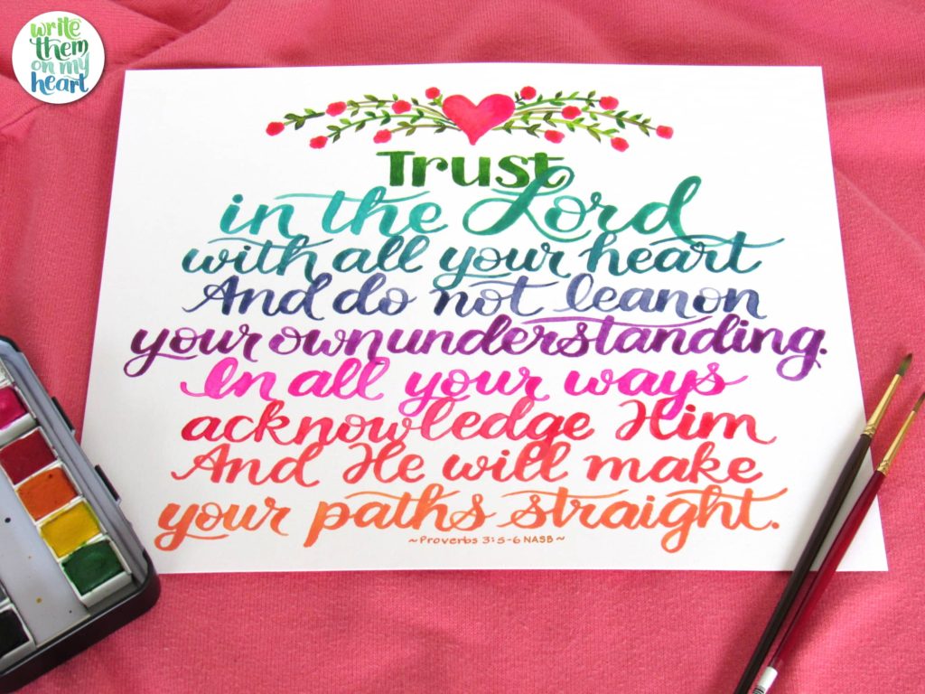 Proverbs 3:5-6 Watercolor Calligraphy