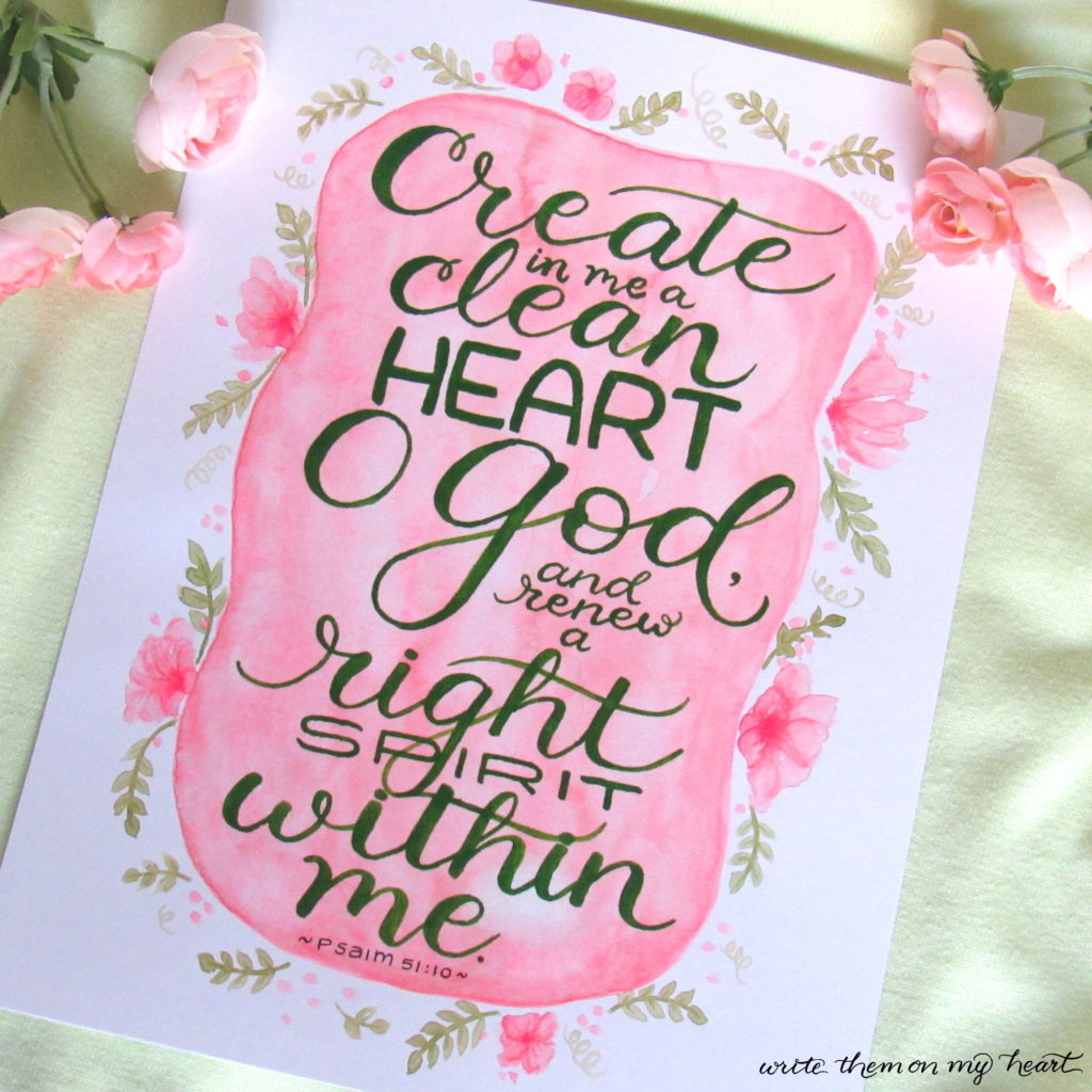 Psalm 51:10 Bible Verse Calligraphy