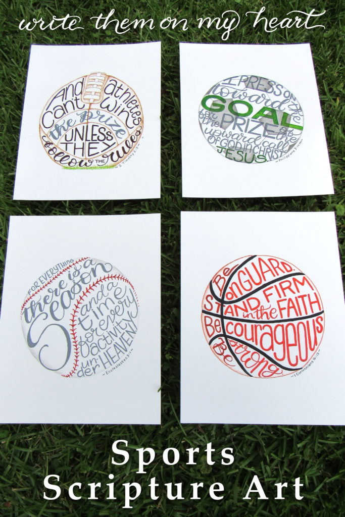 Sports Scripture Art Set of 4 -hand-lettered by Write Them On My Heart